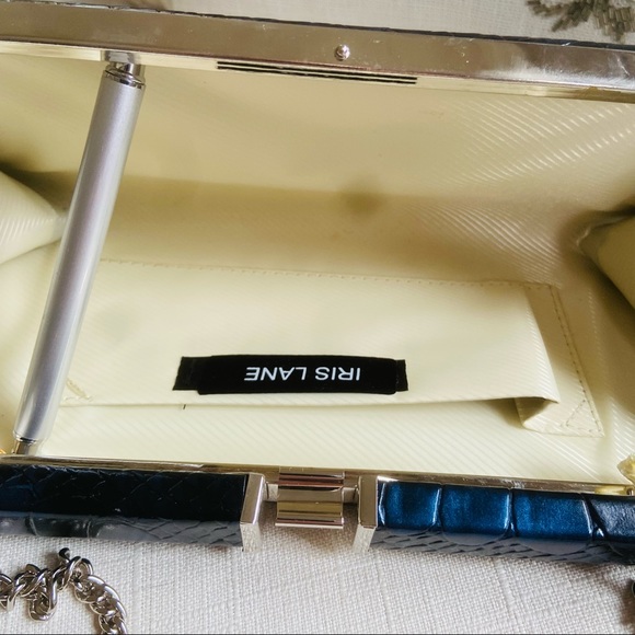 Iris Lane iridescent blue envelope clutch with crystal - Picture 11 of 11